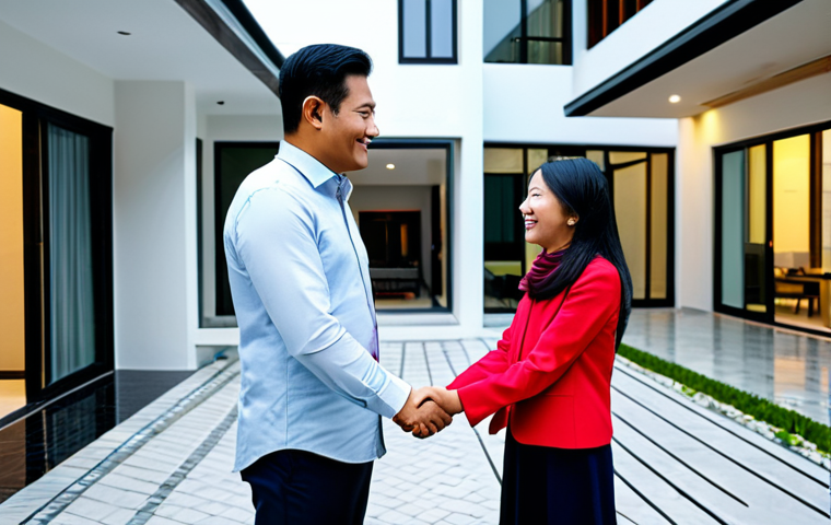 ** A professional real estate agent, fully clothed in a modest business outfit, shaking hands with a client in front of a modern house in Kuala Lumpur. Perfect anatomy, natural proportions, professional lighting, family-friendly, safe for work, appropriate content.

**